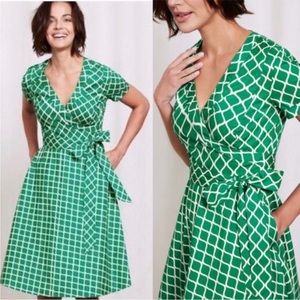 Boden Green Geo Faux Wrap Dress 14R